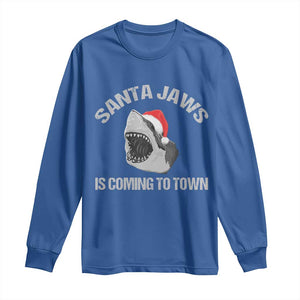 Funny Shark Christmas Long Sleeve Shirt Santa Jaws Is Coming Town TS10 Royal Blue Print Your Wear