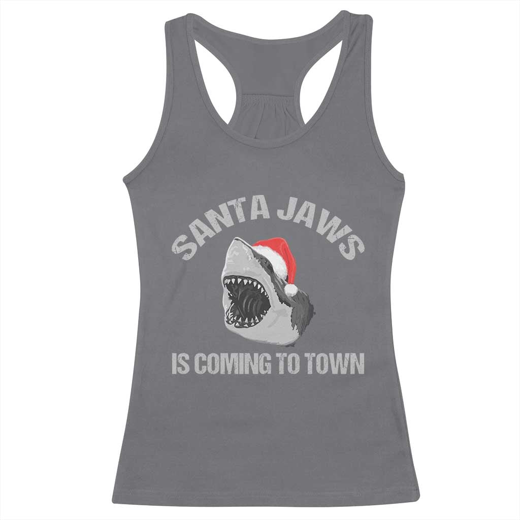 Funny Shark Christmas Racerback Tank Top Santa Jaws Is Coming Town TS10 Charcoal Print Your Wear