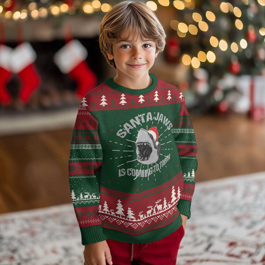Funny Shark Christmas Knit Sweatshirt Santa Jaws Is Coming Town TS10 Christmas Print Your Wear
