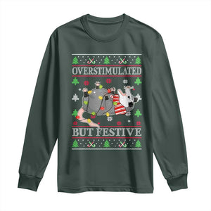 Possum Christmas Long Sleeve Shirt Overstimulated But Festive Ugly Christmas TS10 Dark Forest Green Print Your Wear