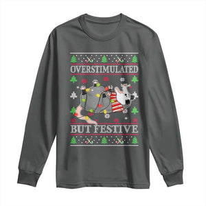 Possum Christmas Long Sleeve Shirt Overstimulated But Festive Ugly Christmas TS10 Dark Heather Print Your Wear