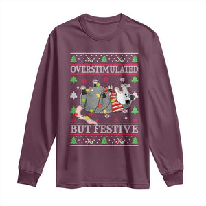 Possum Christmas Long Sleeve Shirt Overstimulated But Festive Ugly Christmas TS10 Maroon Print Your Wear