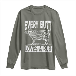 BBQ Long Sleeve Shirt Pork Butt Rub Dad Grill Gift TS10 Military Green Print Your Wear