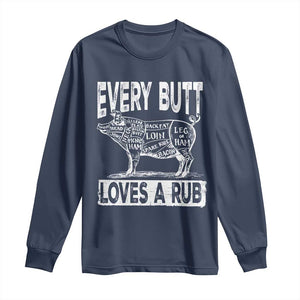 BBQ Long Sleeve Shirt Pork Butt Rub Dad Grill Gift TS10 Navy Print Your Wear