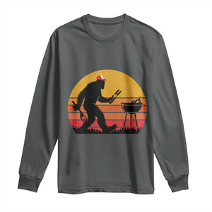 Bigfoot BBQ Long Sleeve Shirt Funny Barbecue Sasquatch Lovers Dad Grill Gift TS10 Dark Heather Print Your Wear