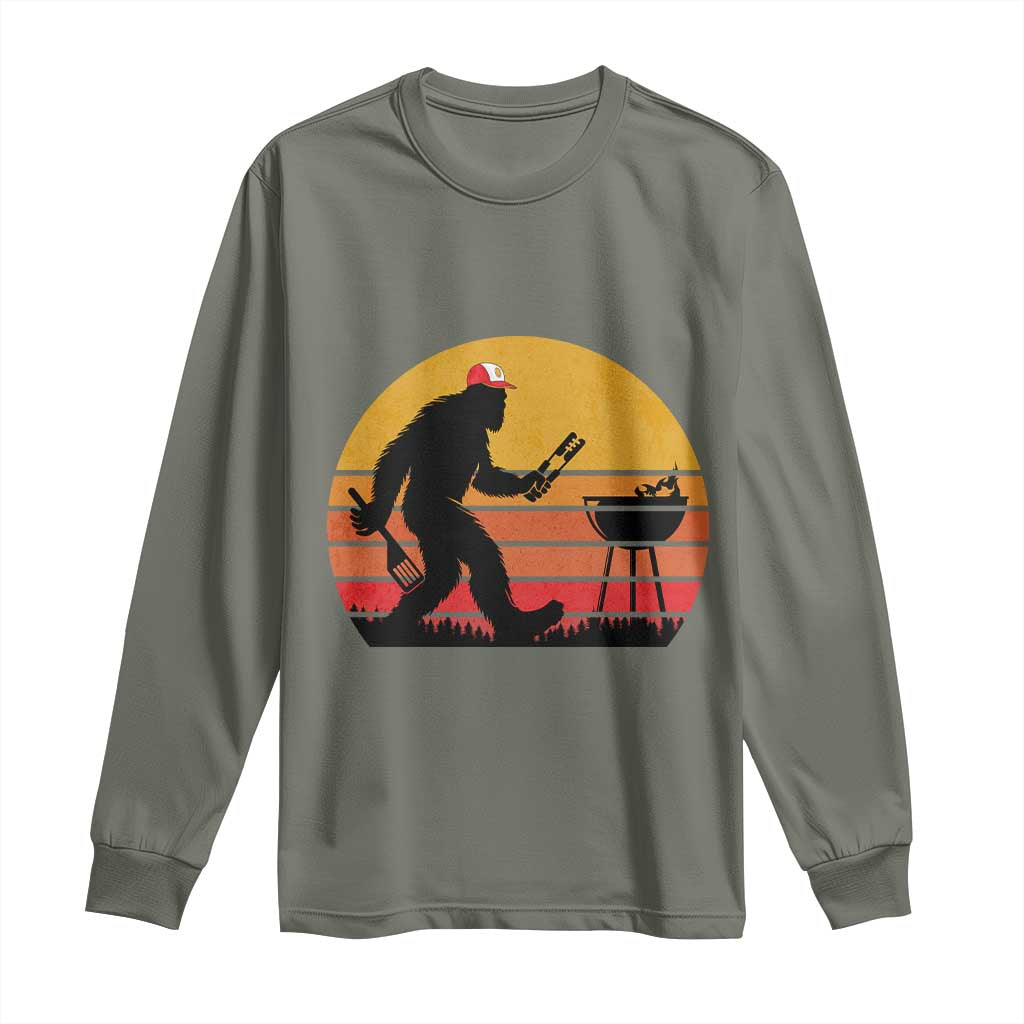 Bigfoot BBQ Long Sleeve Shirt Funny Barbecue Sasquatch Lovers Dad Grill Gift TS10 Military Green Print Your Wear