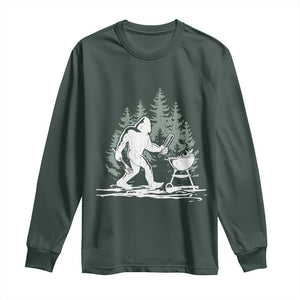 Bigfoot BBQ Long Sleeve Shirt Funny Sasquatch Barbecue Dad Grill Gift TS10 Dark Forest Green Print Your Wear