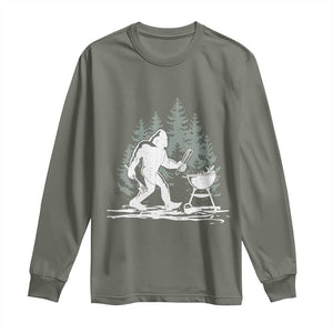 Bigfoot BBQ Long Sleeve Shirt Funny Sasquatch Barbecue Dad Grill Gift TS10 Military Green Print Your Wear