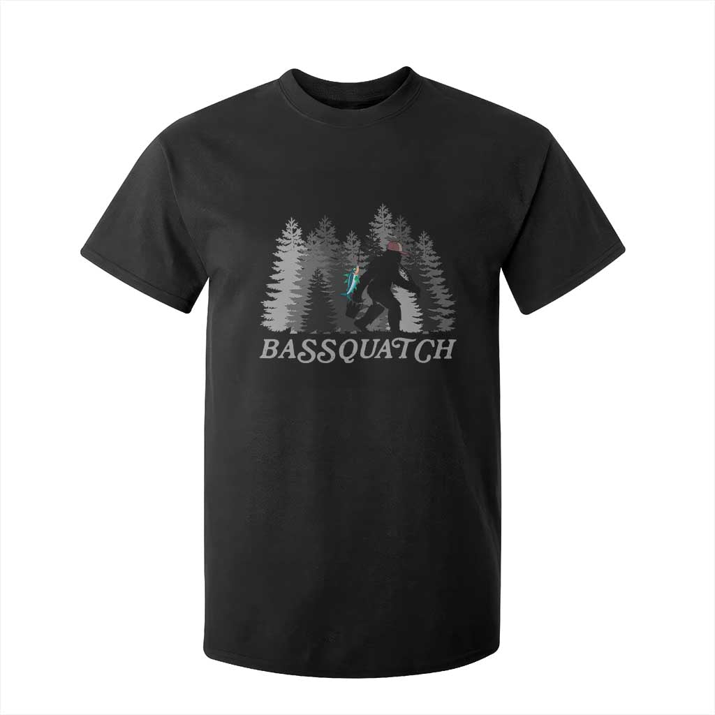 Funny Bigfoot Fishing T Shirt For Kid Bassquatch Sasquatch In The Forest Yeti TS10 Black Print Your Wear