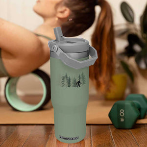 Bigfoot In The Forest Sasquatch Yeti Flip Straw Tumbler TS10 One Size: 30 oz Moss Green Print Your Wear