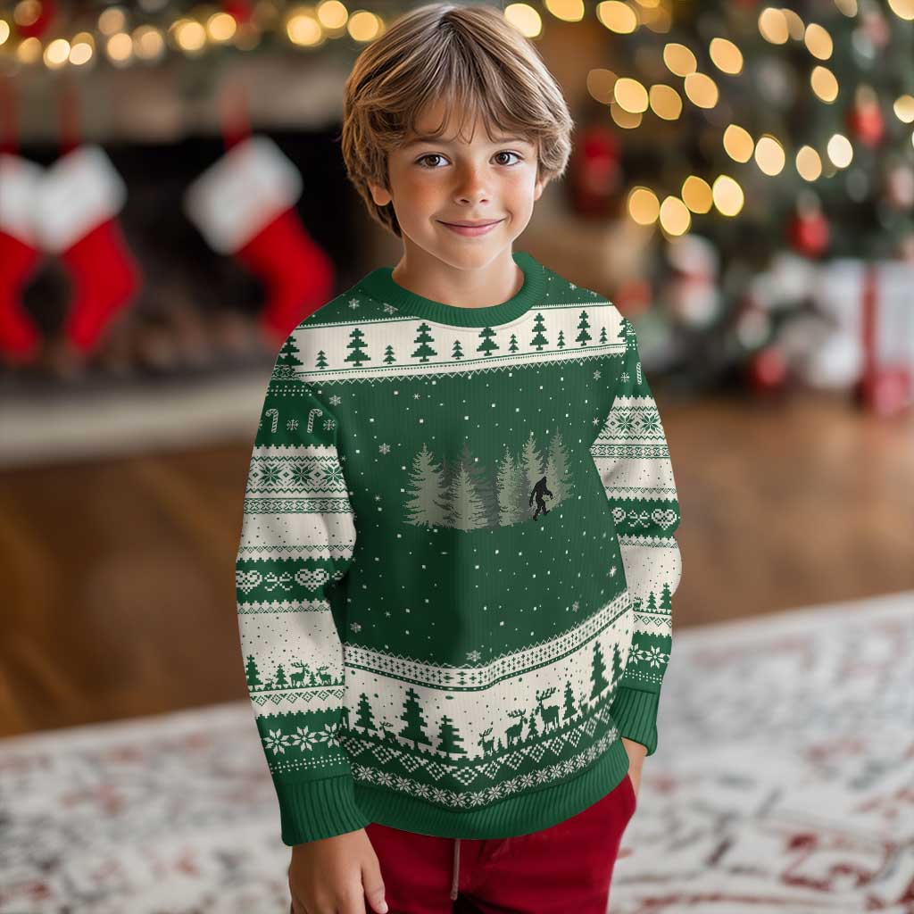 Bigfoot In The Forest Sasquatch Yeti Ugly Christmas Sweater TS10 Forest Green Beige Print Your Wear