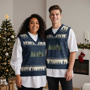 Bigfoot In The Forest Sasquatch Yeti V-Neck Knit Sweater Vest TS10 Navy Beige Print Your Wear
