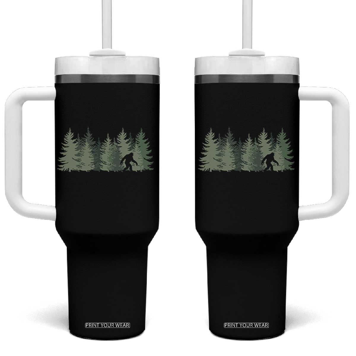 Bigfoot In The Forest Sasquatch Yeti Tumbler With Handle TS10 One Size: 40 oz Black Print Your Wear