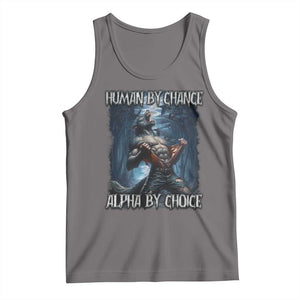 Human By Chance Alpha By Choice Wolf Tank Top Vintage 90s Style Wolf Sigma Emo Meme TS10 Deep Heather Print Your Wear