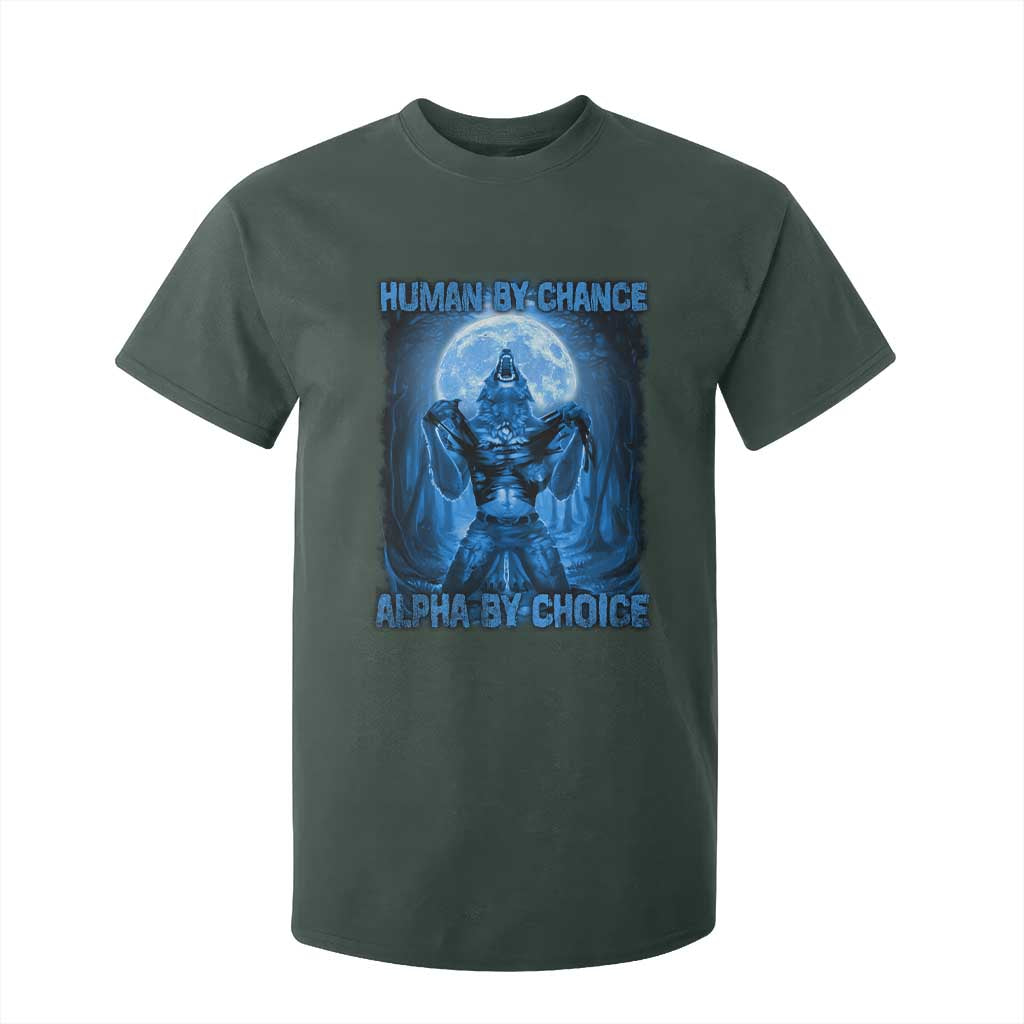 Funny Human By Chance Alpha By Choice T Shirt For Kid Vintage 90s Alpha Wolf TS10 Dark Forest Green Print Your Wear