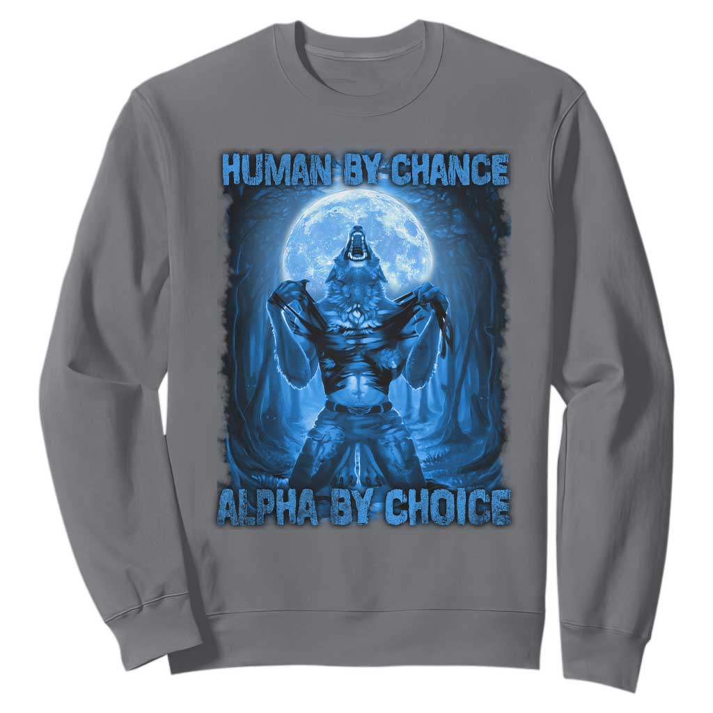 Funny Human By Chance Alpha By Choice Sweatshirt Vintage 90s Alpha Wolf TS10 Charcoal Print Your Wear