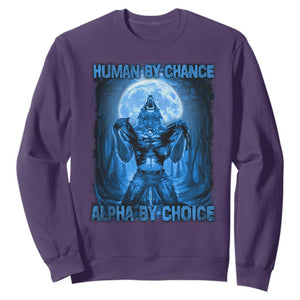 Funny Human By Chance Alpha By Choice Sweatshirt Vintage 90s Alpha Wolf TS10 Purple Print Your Wear