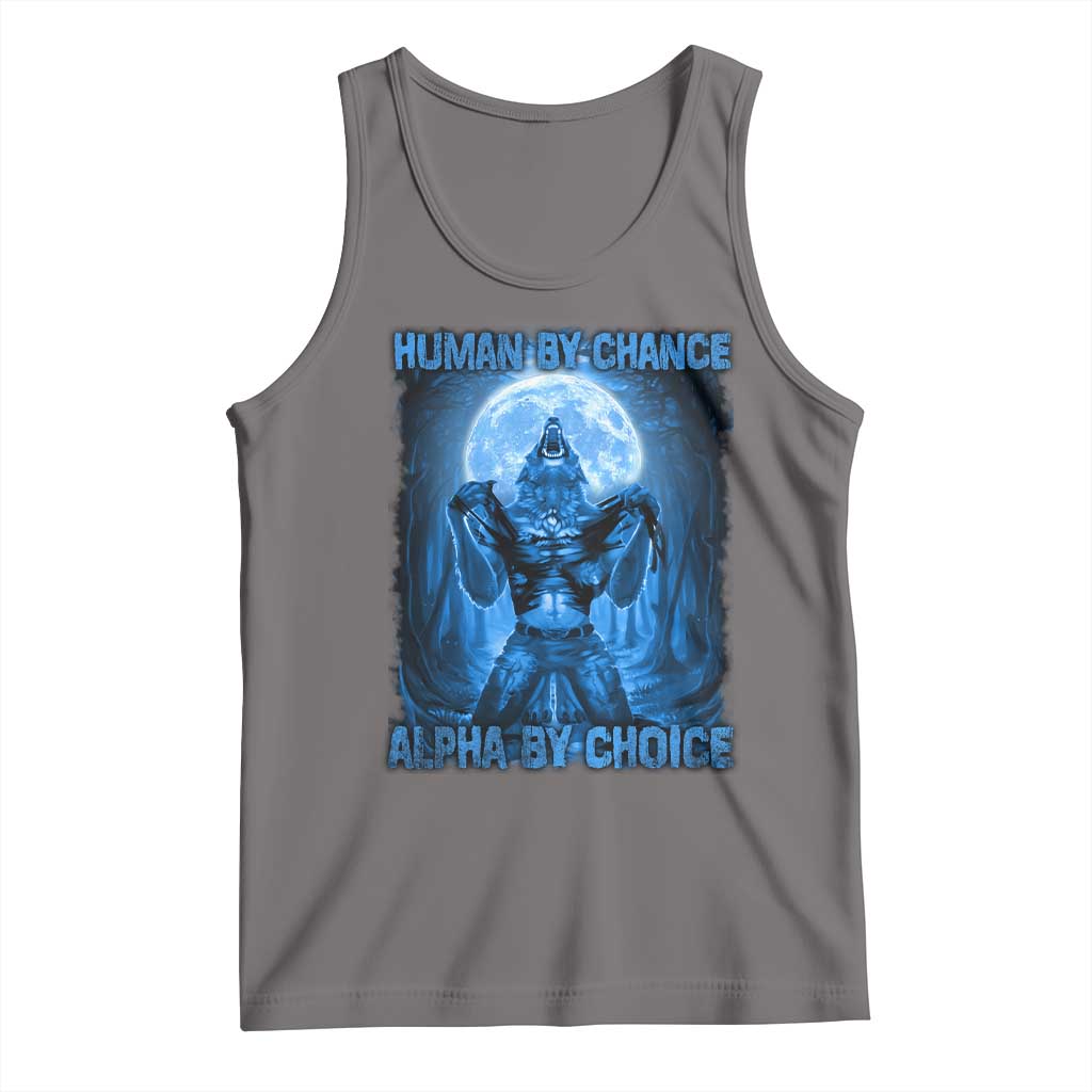 Funny Human By Chance Alpha By Choice Tank Top Vintage 90s Alpha Wolf TS10 Deep Heather Print Your Wear