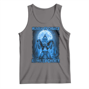 Funny Human By Chance Alpha By Choice Tank Top Vintage 90s Alpha Wolf TS10 Deep Heather Print Your Wear