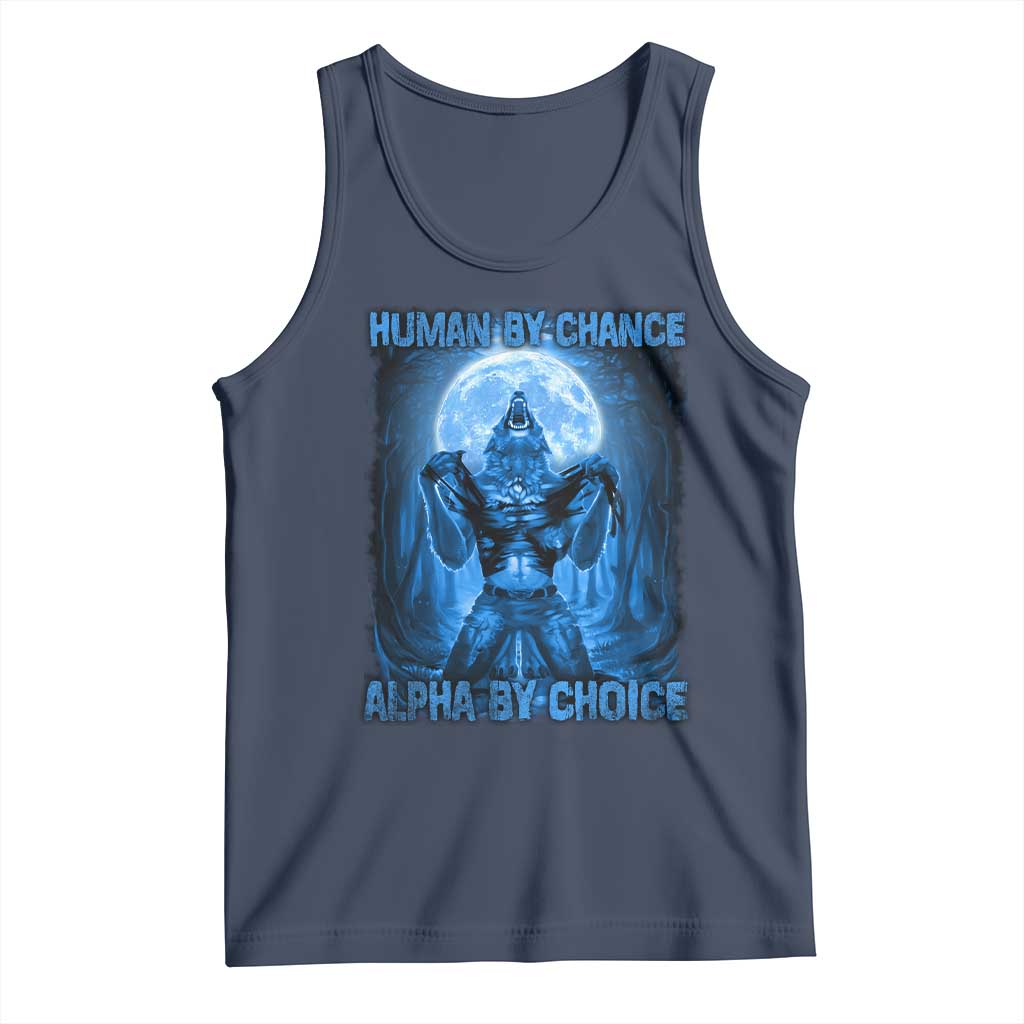 Funny Human By Chance Alpha By Choice Tank Top Vintage 90s Alpha Wolf TS10 Navy Print Your Wear