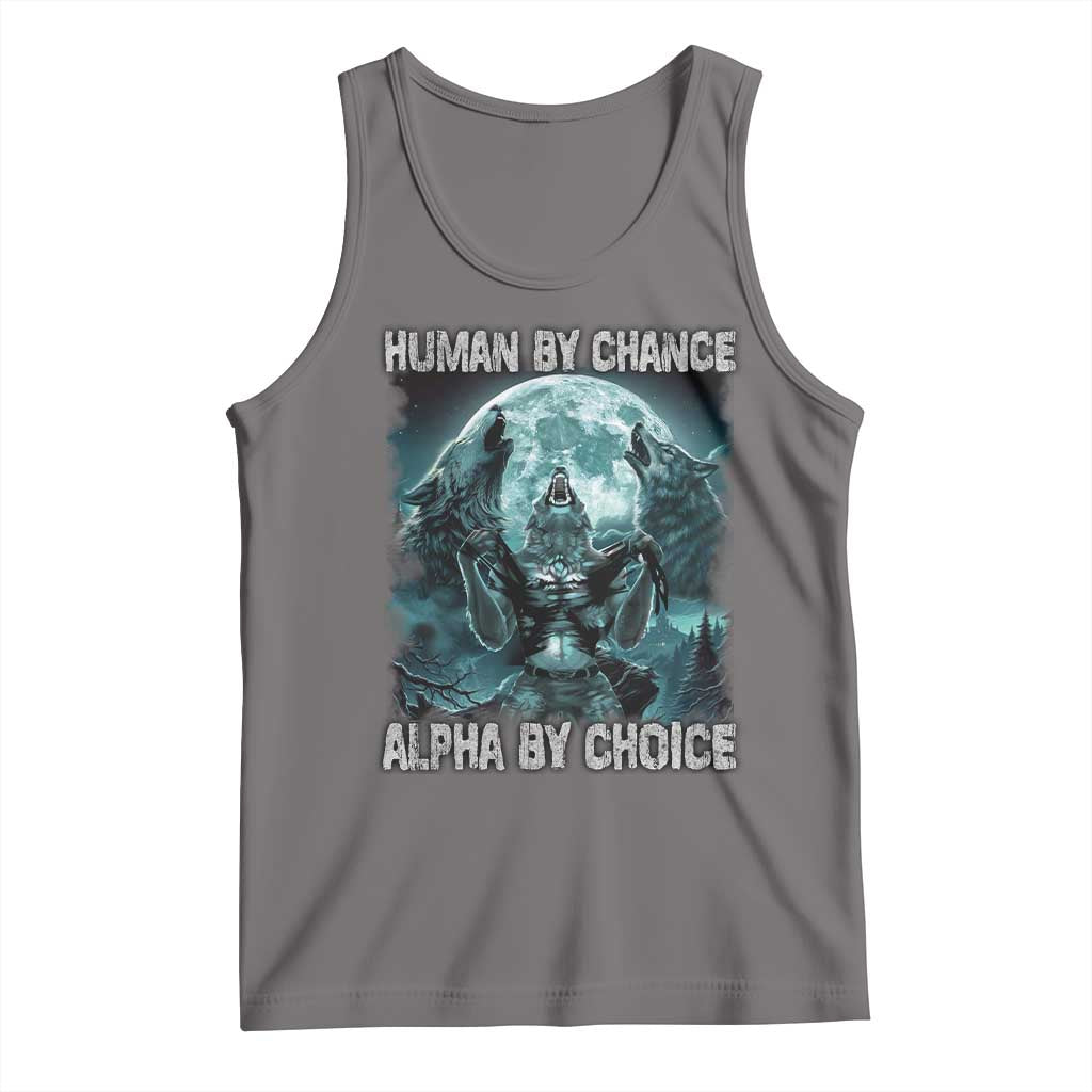 Funny Human By Chance Alpha By Choice Tank Top Alpha Wolf TS10 Deep Heather Print Your Wear