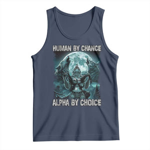 Funny Human By Chance Alpha By Choice Tank Top Alpha Wolf TS10 Navy Print Your Wear