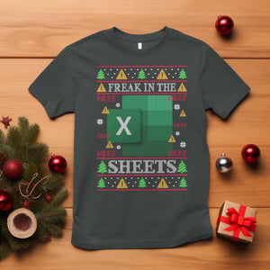 Funny Christmas Freak In The Sheets T Shirt Excel Spreadsheets Office Ugly Christmas Accountant Gift TS10 Dark Heather Print Your Wear