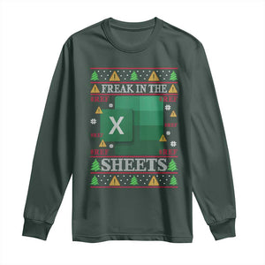 Funny Christmas Freak In The Sheets Long Sleeve Shirt Excel Spreadsheets Office Ugly Christmas Accountant Gift TS10 Dark Forest Green Print Your Wear