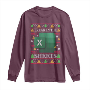 Funny Christmas Freak In The Sheets Long Sleeve Shirt Excel Spreadsheets Office Ugly Christmas Accountant Gift TS10 Maroon Print Your Wear