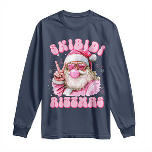 Skibidi Rizzmas Christmas Long Sleeve Shirt Rizz Santa Pink Bubble Gum Funny Xmas Girl Kids Gen Alpha TS10 Navy Print Your Wear