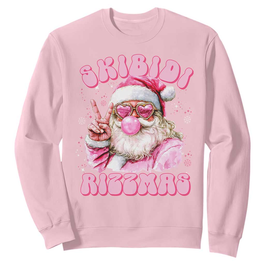 Skibidi Rizzmas Christmas Sweatshirt Rizz Santa Pink Bubble Gum Funny Xmas Girl Kids Gen Alpha TS10 Light Pink Print Your Wear