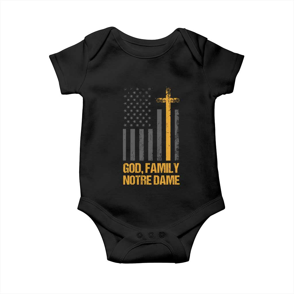 God First Family Second Then Notre Dame Baby Onesie US Flag TS10 Black Print Your Wear