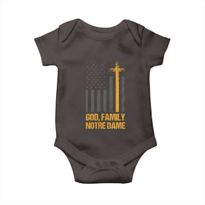 God First Family Second Then Notre Dame Baby Onesie US Flag TS10 Dark Chocolate Print Your Wear