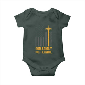 God First Family Second Then Notre Dame Baby Onesie US Flag TS10 Dark Forest Green Print Your Wear