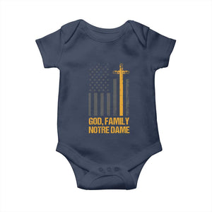 God First Family Second Then Notre Dame Baby Onesie US Flag TS10 Navy Print Your Wear