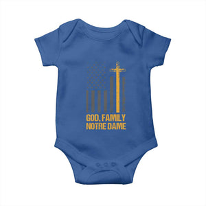 God First Family Second Then Notre Dame Baby Onesie US Flag TS10 Royal Blue Print Your Wear