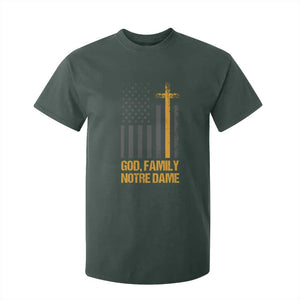 God First Family Second Then Notre Dame T Shirt For Kid US Flag TS10 Dark Forest Green Print Your Wear