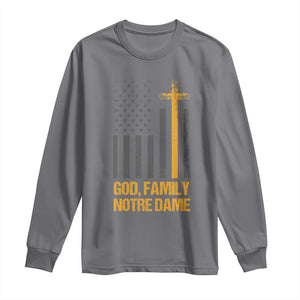 God First Family Second Then Notre Dame Long Sleeve Shirt US Flag TS10 Charcoal Print Your Wear