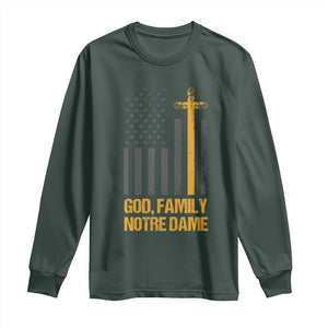 God First Family Second Then Notre Dame Long Sleeve Shirt US Flag TS10 Dark Forest Green Print Your Wear