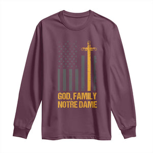 God First Family Second Then Notre Dame Long Sleeve Shirt US Flag TS10 Maroon Print Your Wear