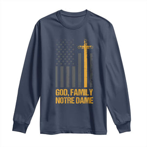 God First Family Second Then Notre Dame Long Sleeve Shirt US Flag TS10 Navy Print Your Wear