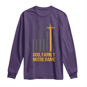 God First Family Second Then Notre Dame Long Sleeve Shirt US Flag TS10 Purple Print Your Wear