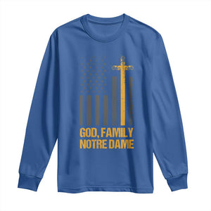 God First Family Second Then Notre Dame Long Sleeve Shirt US Flag TS10 Royal Blue Print Your Wear