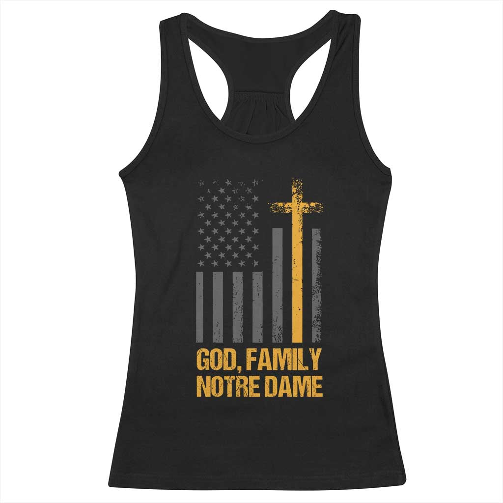 God First Family Second Then Notre Dame Racerback Tank Top US Flag TS10 Black Print Your Wear