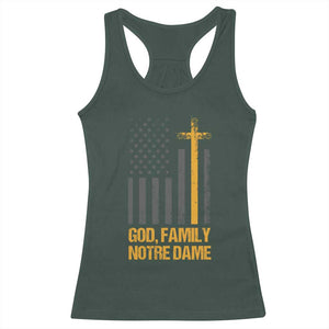 God First Family Second Then Notre Dame Racerback Tank Top US Flag TS10 Dark Forest Green Print Your Wear