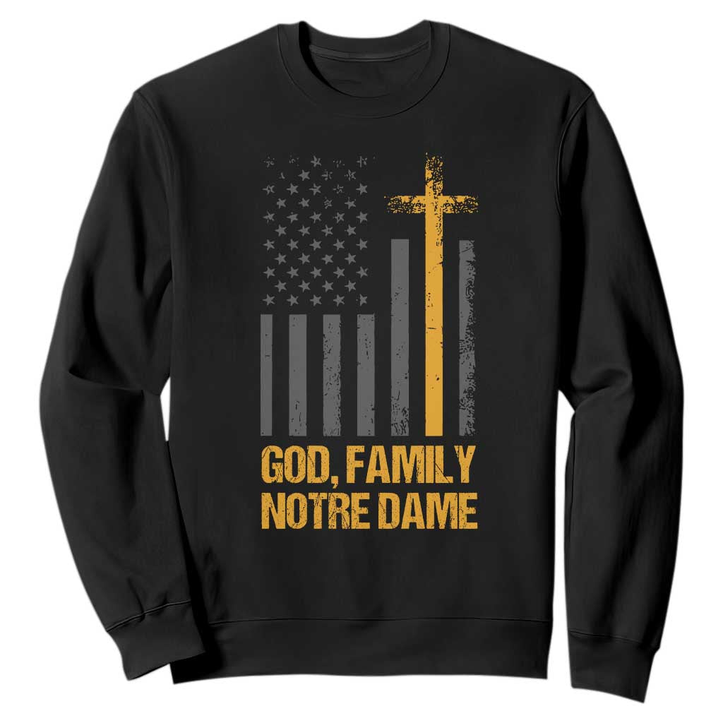 God First Family Second Then Notre Dame Sweatshirt US Flag TS10 Black Print Your Wear