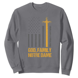 God First Family Second Then Notre Dame Sweatshirt US Flag TS10 Charcoal Print Your Wear