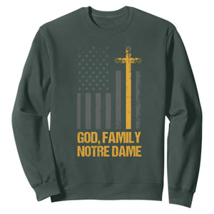 God First Family Second Then Notre Dame Sweatshirt US Flag TS10 Dark Forest Green Print Your Wear