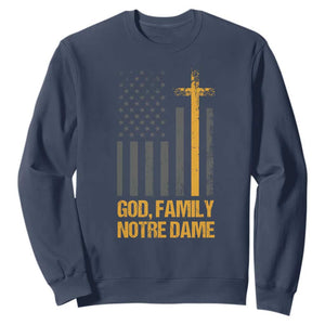 God First Family Second Then Notre Dame Sweatshirt US Flag TS10 Navy Print Your Wear