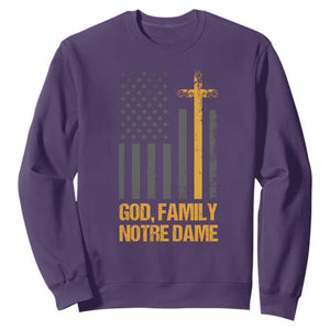 God First Family Second Then Notre Dame Sweatshirt US Flag TS10 Purple Print Your Wear